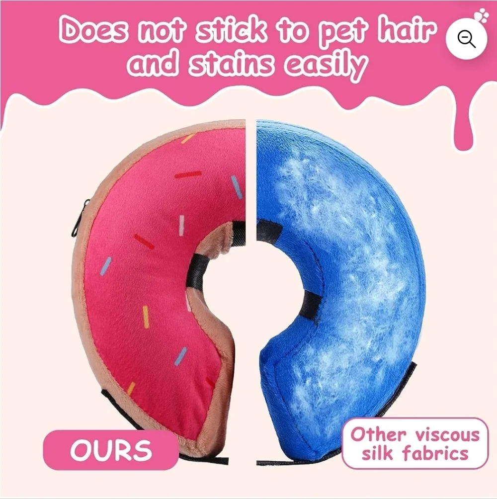 Soft Pink Donut Inflatable Dog Cone E Collar Post Surgery Recovery Size L